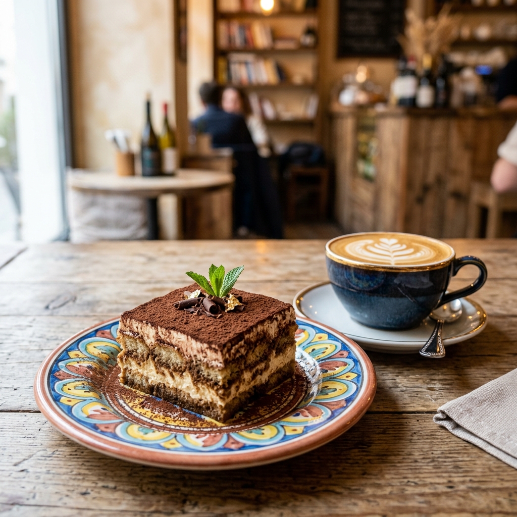 Mascarpone Peynirli Tiramisu Dilimi ve Cappuccino